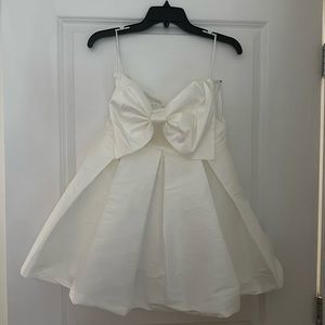 white silk bow dress